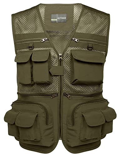 Flygo Zhusheng Men's Mesh 16 Pockets Photography Fishing Travel Outdoor Quick Dry Vest Breathable Waistcoat Jackets (Large, Light Khaki)