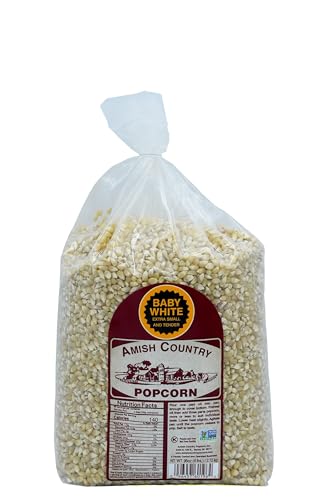 Amish Country Popcorn - Baby White (6 Pound Bag) - Small & Tender Popcorn - Old Fashioned And Delicious with Recipe Guide