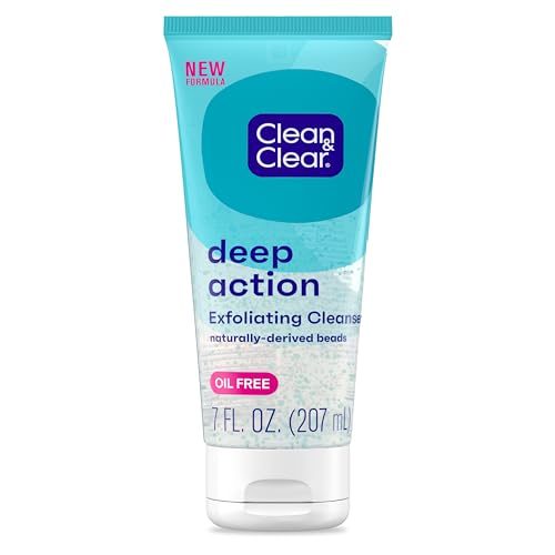 Clean & Clear Oil-Free Deep Action Facial Cleanser with Pro-Vitamin B5, Gentle Exfoliating Daily Face Wash Cleans Deep down to the pore for Soft, Smooth, Hydrated Skin, Paraben-Free, 7 fl. oz