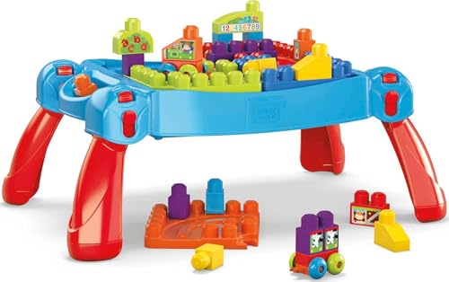 MEGA BLOKS First Builders Toddler Blocks Toy Set, Build ‘n Learn Activity Table with 30 Pieces and Storage, Blue, Ages 1+ Years (Amazon Exclusive)