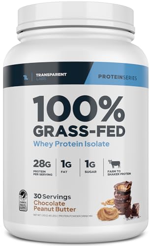 Transparent Labs Grass-Fed Whey Protein Isolate - Naturally Flavored, Gluten Free Whey Protein Powder with 28g of Protein per Serving & 9 Amino Acids - 30 Servings, Chocolate Peanut Butter