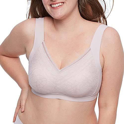 Ubras Women's Seamless Padded Iris Pattern Lace Bra with Back Hook, Grey Pink, XL