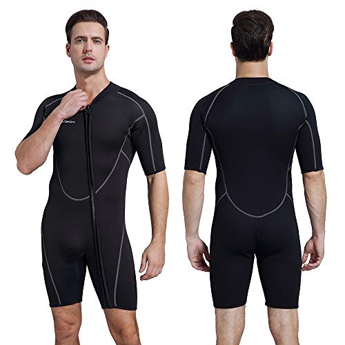 Seaskin Mens 3mm Shorty Wetsuit Womens, Full Body Diving Suit Front Zip Wetsuit for Diving Snorkeling Surfing Swimming