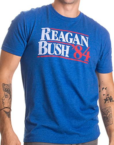 Ann Arbor T-shirt Co. Reagan Bush '84 | Vintage Style Conservative Republican GOP Unisex T-Shirt-Adult,XL Heather Royal Blue