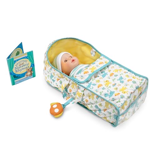 Melissa & Doug Mine to Love Bassinet Play Set Portable Carrier for Dolls with Crinkle Toy, Nursery Rhyme Book