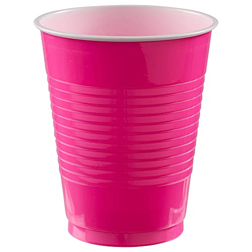 Bright Pink Plastic Cups - 18 oz. (Pack of 50) - Elegant Disposable Cups, Perfect Party Supplies for Themed Parties, Weddings or Everyday Use