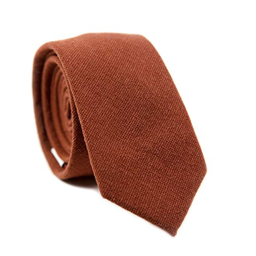 DAZI Men's Skinny Tie, Cotton Wool Linen Necktie, Great for Weddings, Groom, Groomsmen, Missions, Dances, Gifts. (Rust)