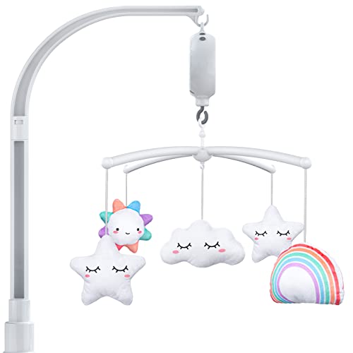 FEISIKE Baby Crib Mobile for Girls with 3 Modes Digital Musical Box,Volume Control,12 Lullabies,Nursery Crib Toys for Newborn Ages 0 and Older,23 Inches Baby Mobile Arm and 5 Pcs Hanging Toys Clamp