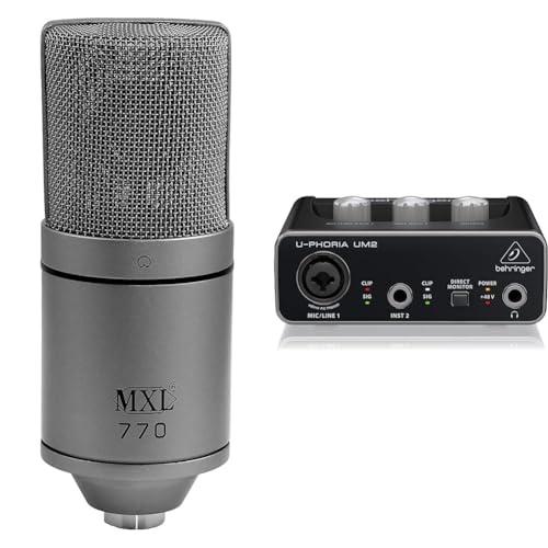 MXL 770 Gray Limited Edition Multipurpose Large Diaphragm Condenser Microphone & Behringer U-Phoria UM2 USB Audio Interface