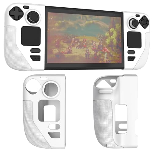 Silicone Protective Shell Cover Skin Compatible with Steam Deck/Steam Deck OLED (2023), Non-Slip Texture Handle Case for Steam Deck, Anti-Collision Cover with 4 Thumb Caps. (Cream White)
