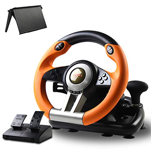 Game Racing Wheel, PXN-V3II 180° Competition Driving Wheel Volante with Universal USB Port and with Pedal, Suitable for PC, Xbox Series X|S, Xbox One PS3, PS4, Nintendo Switch - Orange