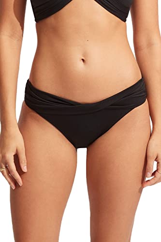 Seafolly Women's Standard Twist Band Hipster Full Coverage Bikini Bottom Swimsuit, Eco Collective Black, 8