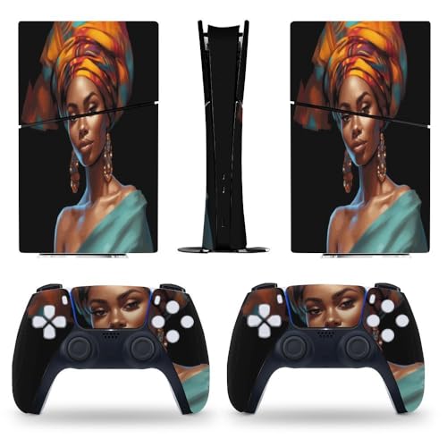 Buyidec Sticker Skin for PS5 Slim Digital Edition Big Earrings African Woman Skin Console Controller Accessories Cover Skins Anime Vinyl Cover Sticker Full Set for Playstation5 Slim Digital Edition