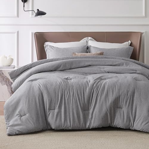 Bedsure Queen Comforter Set - Dark Grey Queen Size Comforter, Soft Bedding for All Seasons, Cationic Dyed Bedding Set, 3 Pieces, 1 Comforter (90'x90') and 2 Pillow Shams (20'x26'+2')