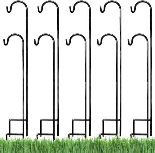 Ashman Shepherds Hook 10 Pack Black, 35 Inches Tall, Made of Premium Metal for Hanging Solar Light, Bird Feeders, Mason Jars, Garden Stake and Wedding Décor.