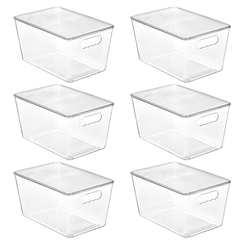 Vtopmart 6 Pack Clear Stackable Storage Bins with Lids, Large Plastic Containers with Handle for Pantry Organizer and Storage,Perfect for Bathroom,Cabinet,Kitchen,Fridge,Closet Organization