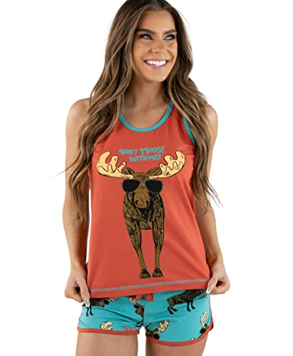 Lazy One Matching Pajamas for Women, Cute Pajama Shorts and Tank Top Set, Animal (Don't Moose With Me, Medium)