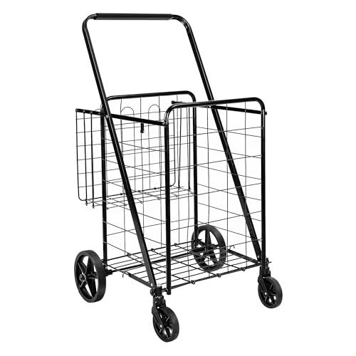 Amazon Basics Foldable Shopping Utility Cart with 360-Degree Wheels, X-Large, Black