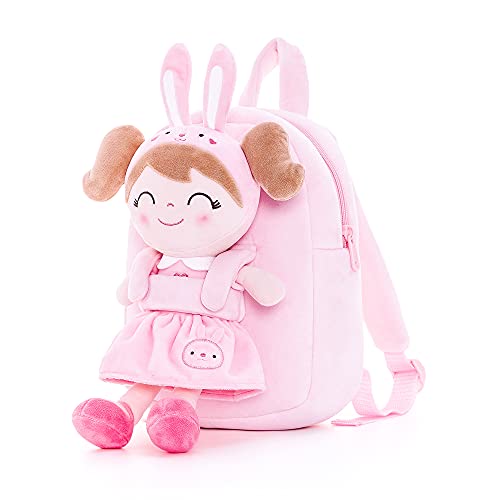 Gloveleya Bunny Plush Kids Backpack Toddler Backpacks with Stuffed Rabbit Toys Pink