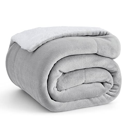 Bedsure Sherpa Fleece Throw Blanket Twin Size for Couch - Thick and Warm Blanket for Winter, Soft Fuzzy Plush Twin Blanket for All Seasons, Light Grey, 60x80 Inches