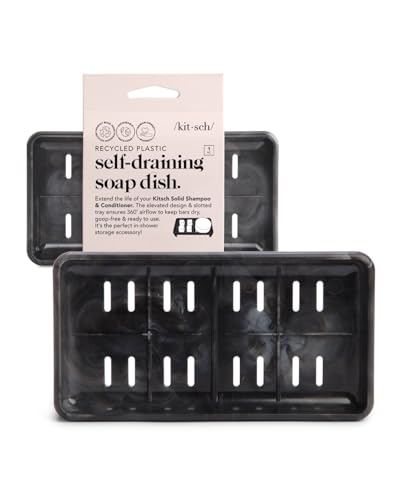Kitsch Soap Dish for Shower - Self Draining Bar Soap Holder for Shower Recycled Plastic Soap Saver for All Soap Sizes | Soap Dishes for Bar Soap | Soap Tray for Bathrooms, Black