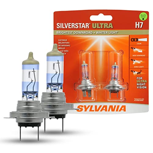 SYLVANIA - H7 SilverStar Ultra - High Performance Halogen Headlight Bulb, High Beam, Low Beam and Fog Replacement Bulb, Brightest Downroad with Whiter Light, Tri-Band Technology (Contains 2 Bulbs)