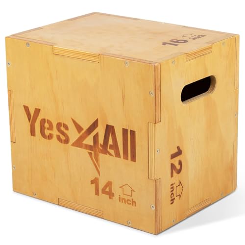 Yes4All 3 in 1 Wooden Plyo Box, Plyometric Box for Home Gym and Outdoor Workouts - 16x14x12