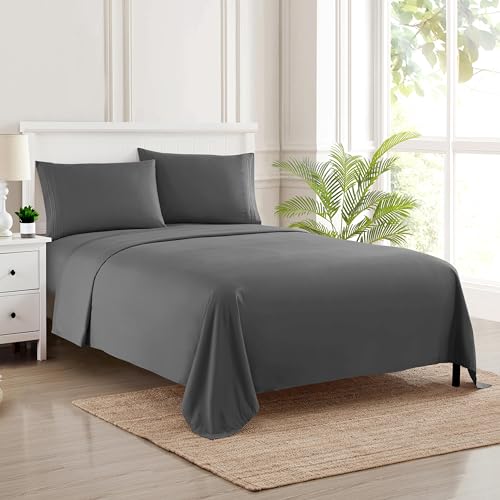 Queen Size Bed Sheets - Breathable Luxury Sheets with Full Elastic & Secure Corner Straps Built In - 1800 Supreme Collection Extra Soft Deep Pocket Bedding Set, Sheet Set, Queen, Gray
