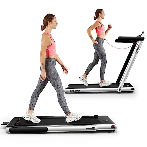 Goplus 2 in 1 Folding Treadmill, 2.25HP Under Desk Electric, Installation-Free, with Bluetooth Speaker, Remote Control and LED Display, Walking Jogging Machine for Home/Office Use (Silver)