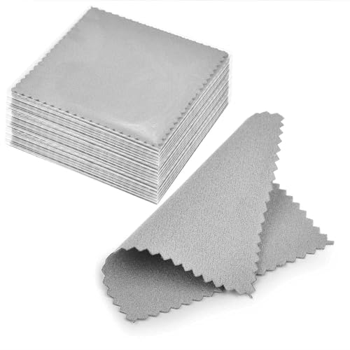 SEVENWELL 50pcs Jewelry Cleaning Cloth Gray Polishing Cloth for Sterling Silver Gold Platinum Small Polish Cloth 8x8cm