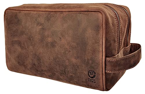 Genuine Leather Travel Toiletry Bag - Dopp Kit Organizer By Rustic Town (Brown)