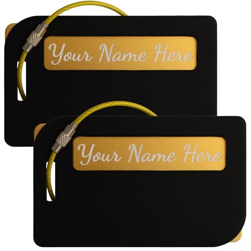 Full Privacy Personalized Metal Luggage Tags for Suitcases - Set of 2 Travel Essentials with Silicone Sleeves (Black)
