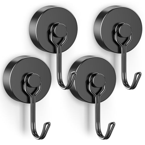 VNDUEEY 4 Pack 110LBS Magnetic Hooks Heavy Duty Neodymium Magnet Hooks for Hanging, Magnets with Hooks, Strong Swivel Magnetic Hooks for Fridge Classroom Garage Cruise
