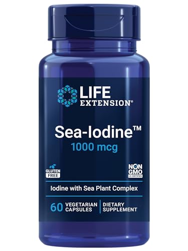 Life Extension Sea-Iodine, kelp and bladderwrack-derived iodine, supports healthy levels of this essential nutrient for thyroid health and beyond, non-GMO, gluten-free, vegetarian, 60 capsules