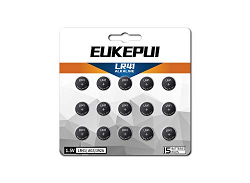 EUKEPUI 15 Count-LR41 Batteries，AG3 392 1.5V Alkaline Battery