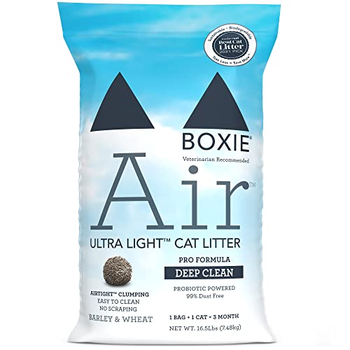 BoxiePro Air Lightweight, Deep Clean, Scent Free, Hard Clumping Cat Litter - Plant-Based Formula - Cleaner Home - Ultra Clean Litter Box, Probiotic Powered Odor Control, 99.9% Dust Free