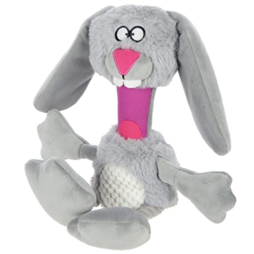 goDog Multi Tugs Rabbit Squeaky Plush & Rope Dog Toy, Chew Guard Technology - Gray, Small