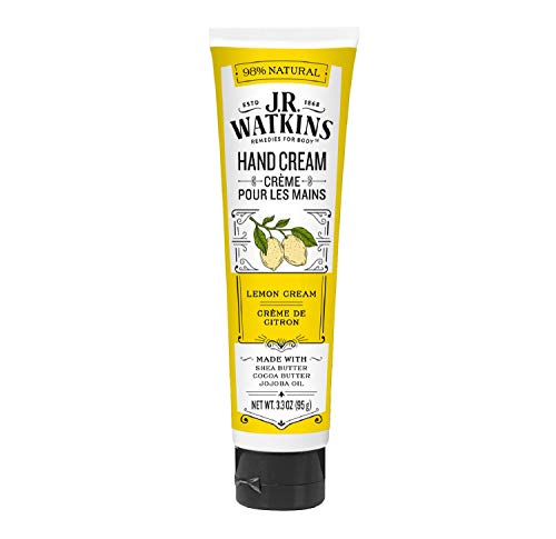 J.R. Watkins Natural Moisturizing Hand Cream, Hydrating Hand Moisturizer with Shea Butter, Cocoa Butter, and Avocado Oil, USA Made and Cruelty Free, 3.3oz, Lemon Cream, Single