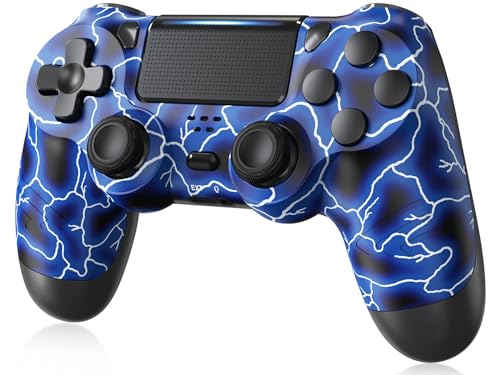 Yinjie PS4 Controller Wireless Compatible with PS4/Slim/Pro/PC with Dual Vibration, Touch Pad, 1000mAh, 3.5mm Headphone Jack (Blue)