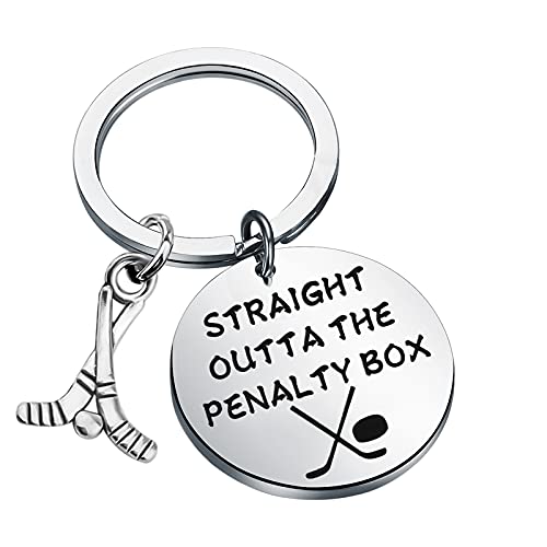 WSNANG Funny Ice Hockey Keychain Hockey Player Gift Straight Outta the Penalty Box Hockey Lover Gifts Keychain (SILVER)