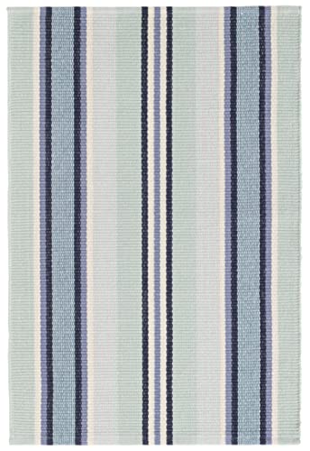 Dash and Albert Barbados Stripe Handwoven Cotton Rug, 6 X 9 Feet, Blue Stripe Pattern