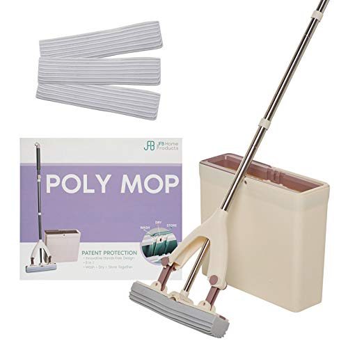 JFB Home Products Poly Mop PVA Sponge Mop Bucket - Wash, Dry and Store Floor Cleaner - Ultra Absorbent PVA Sponge, Extendable Handle, Compact Pail, Easy Storage - 3 Mop Heads Included