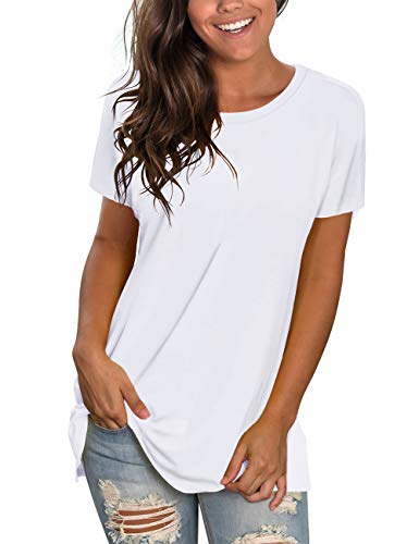 Saloogoe White Tshirts for Women Short Sleeve Tops Casual Womens T Shirts Loose Fit XL