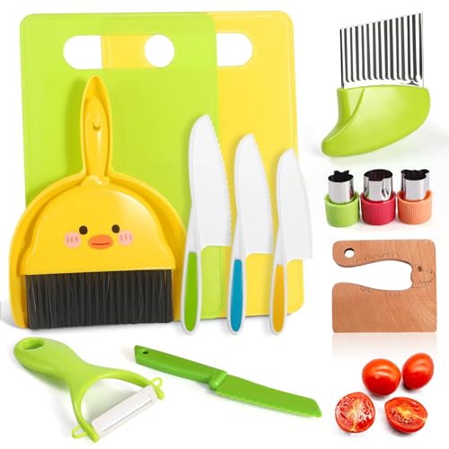 14 PC Safe Knife Kid Toddler Kitchen Set for Real Cooking, Toddler Montessori Kitchen Tool Toy for Lillte Girl Boy Age 2-10, Gifts for 2 3 4 5 6 7 8 9 10 Year Old Girl Boy Birthday Christmas