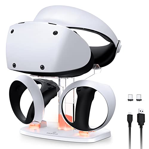 NexiGo Controller Charging Station for PSVR2, Dual Fast Charger Dock with LED Light [On/Off], Headset Display Stand and Controller Mount, Magnetic Connector, USB to Type-C Cable, White