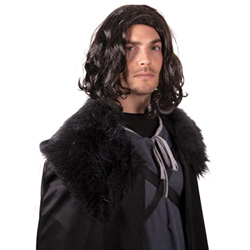 Narwhal Novelties Shoulder-Length Black Wig for Men - Jon Snow & Bruno of Encanto-Inspired Cosplay, Role play,Themed-Parties Medium Length Curly Wig, Game of Thrones, Biblical Wig, Lord of the Rings