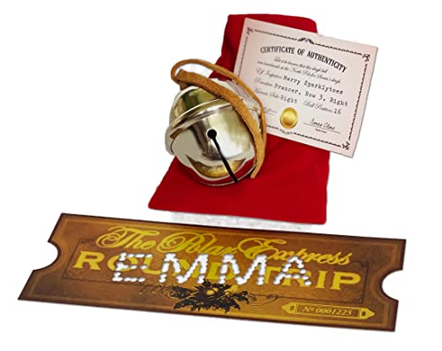 Polar Express sleigh bell with personalized replica golden ticket, velvet gift bag, and Certificate of Authenticity. Optional upgrade to customized Certificate of Authenticity now available