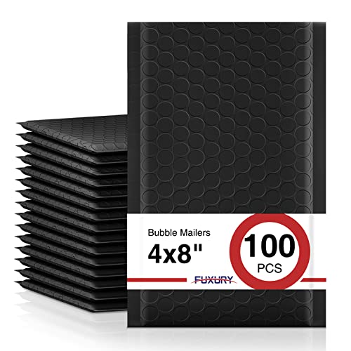 Fuxury Black Bubble Mailers 4x8' 100 Pack, Waterproof Padded Envelopes Self Seal Bubble Envelopes, Padded Mailers for Small Business, Envelope Mailers Usable Size 4x7'