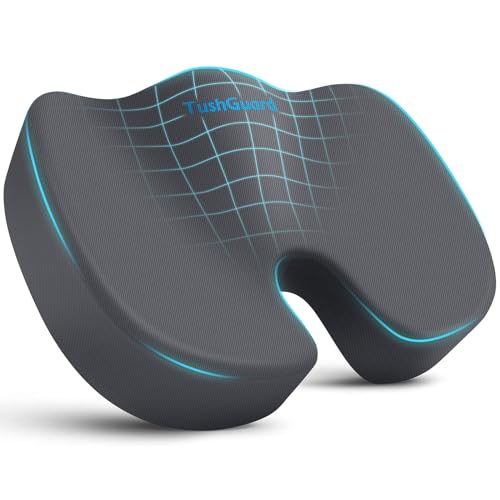 TushGuard Seat Cushion, Office Chair Cushions, Car Seat Cushion, Non-Slip Relief Chair Pad, Memory Foam Butt Pillow for Computer Desk, Office Chair, Grey