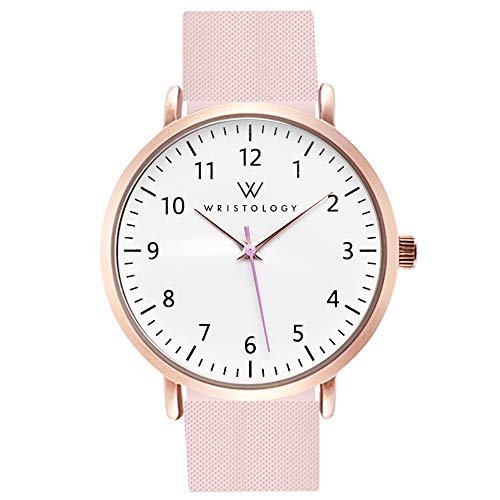 Wristology Numbers Womens Nurse Watch in Rose Gold - Interchangeable Pink Silicone Band Watch for Nurses Large Easy Read Analog Watch with Second Hand for Women, Men, Girls, Nurses, Teachers, SWR008